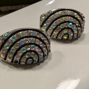 Vintage 1980-90s Silver Tone  Aurora Crystal Pierced Earrings